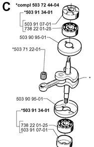 Crankshaft Diagram and Parts List for 225H75 19970500001-19980900000 Husqvarna Hedge Trimmer