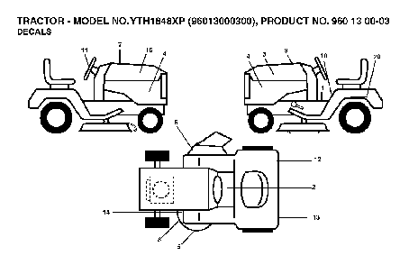 Decals Diagram and Parts List for YTH1848XP96013000300 2005-10 Husqvarna Lawn Tractor