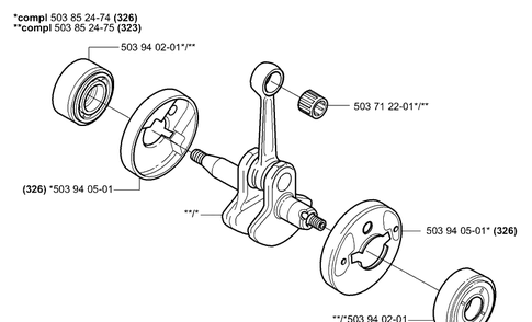 Crankshaft Diagram and Parts List for 323L 2006-04 Husqvarna Trimmer