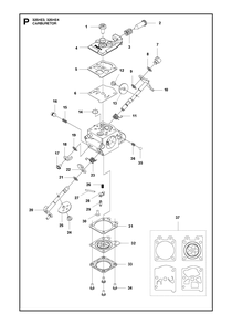 Carburetor Diagram and Parts List for 325HE3 (966787601)(20150100001-current) Husqvarna Hedge Trimmer