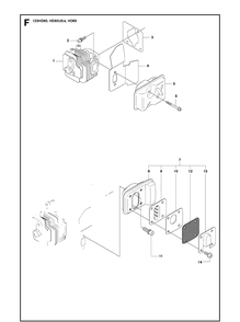 Muffler Diagram and Parts List for 123HD65X 20100600001-Current Husqvarna Hedge Trimmer