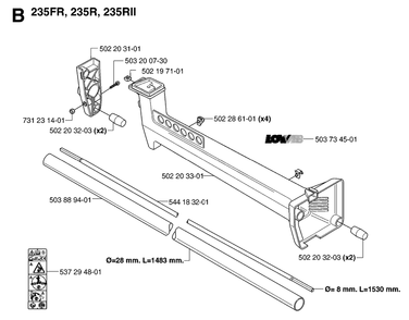 Shaft 2 Diagram and Parts List for 232R 20144900001 & Above Husqvarna Trimmer