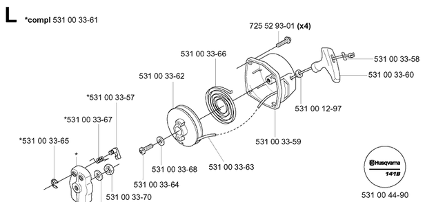 Starter Diagram and Parts List for 141B 20041400001-Current Husqvarna Leaf Blower / Vacuum