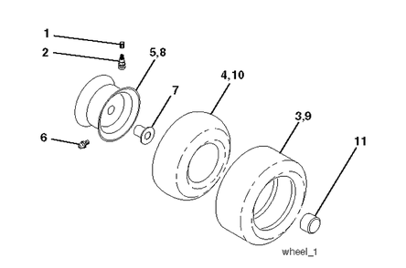 Wheels And Tires Diagram and Parts List for CTH150-TWIN 2010-01 Husqvarna Lawn Tractor