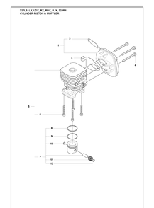 Cylinder Piston And Muffler Diagram and Parts List for 323RII 2009-08 Husqvarna Trimmer
