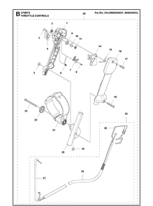Throttle Controls Diagram and Parts List for 570BTS 220628-20190100001 and up Husqvarna Leaf Blower / Vacuum