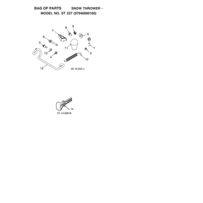 Bag Of Parts Diagram and Parts List for ST227-970528702  Husqvarna Snow Blower