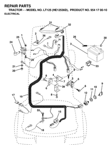 Electrical Diagram and Parts List for LT125 (HE12536D)(1998-12) Husqvarna Lawn Tractor