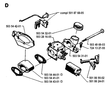 Carburetor Diagram and Parts List for 262XP 19942300001-19960100000 Husqvarna Chainsaw