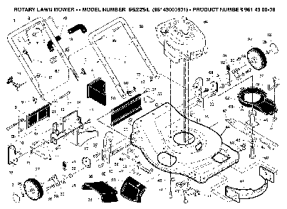 Frame Diagram and Parts List for 6522SL (96143000801, 961430008)(2005-09) Husqvarna Lawn Mower