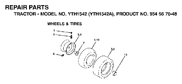 Wheels And Tires Diagram and Parts List for YTH1542A (954567048)(2000-11) Husqvarna Lawn Tractor