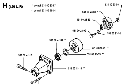 Clutch Diagram and Parts List for 120R  Husqvarna Brush Cutter