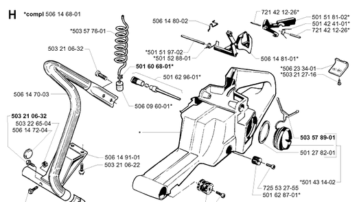 Fuel Tank And Handle Diagram and Parts List for 268K 1999-09 Husqvarna Lawn Tractor Accessories