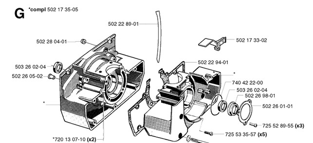Crankcase 2 Diagram and Parts List for 250R 20023100001-20145399999 Husqvarna Brush Cutter