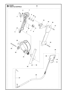 Throttle Controls Diagram and Parts List for 578BTF 20143600001-20183500000 Husqvarna Leaf Blower / Vacuum