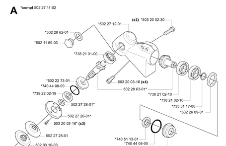 Bevel Gear Diagram and Parts List for 250R  Husqvarna Brush Cutter