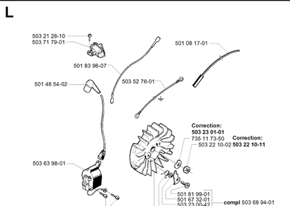 Electrical Diagram and Parts List for 395XP/ (XPG)(20034000001-20051800000) Husqvarna Chainsaw