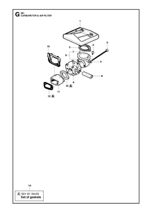 Carburetor And Air Filter Diagram and Parts List for 281XP  Husqvarna Chainsaw