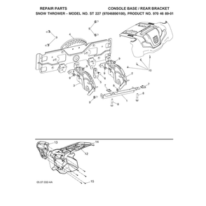 Console Base/Rear Bracket Diagram and Parts List for ST227-970528702  Husqvarna Snow Blower
