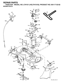 Mower Deck / Cutting Deck Diagram and Parts List for LTH151 (954170202-B)(2004-06) Husqvarna Lawn Tractor
