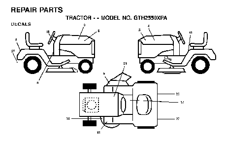 Decals Diagram and Parts List for GTH2550XPA (954567116)(2001-01) Husqvarna Lawn Tractor