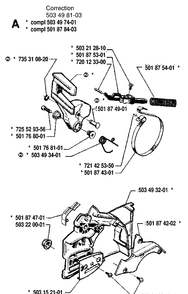 Chain Brake Diagram and Parts List for 55 19914000001-19942300000 Husqvarna Chainsaw