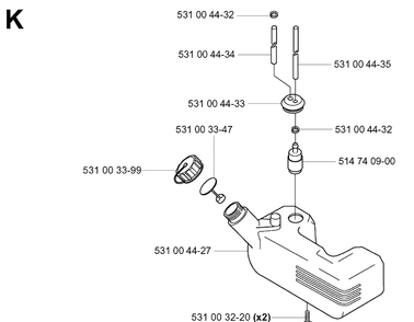 Fuel Tank Diagram and Parts List for 145BT 20053300001-Current Husqvarna Leaf Blower / Vacuum