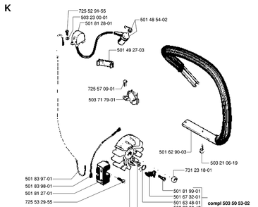 Electrical Diagram and Parts List for 42 19944900001-19950600000 Husqvarna Chainsaw