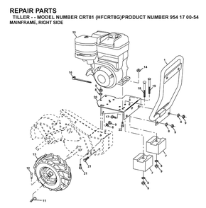 Mainframe, Right Side Diagram and Parts List for CRT81 (HFCRT8G)(2003-01) Husqvarna Cultivator