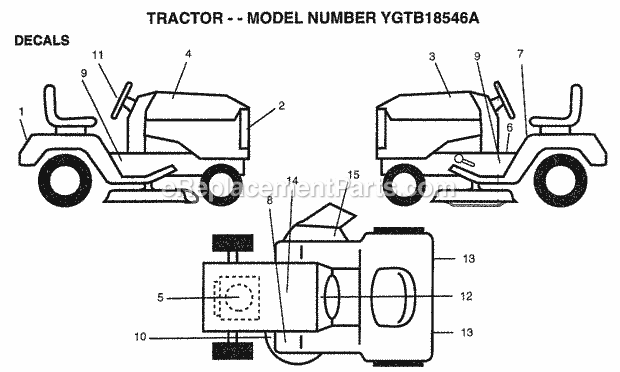 Decals Diagram and Parts List for YGTB18546A 1999 Husqvarna Lawn Tractor