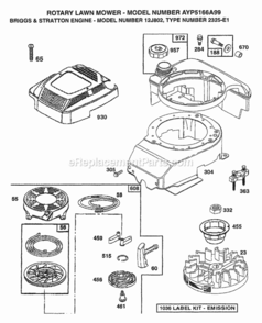 Page D Diagram and Parts List for 5166A99 1999 Husqvarna Lawn Mower