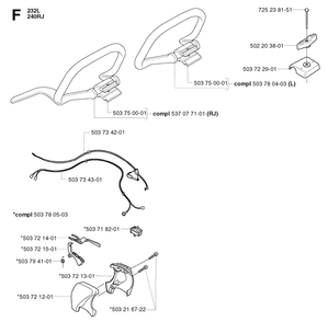 Handle And Controls Diagram and Parts List for 240RJ 20023500001 & Above Husqvarna Trimmer