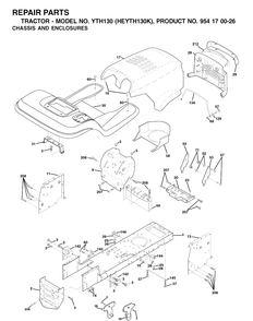 Chassis And Enclosures Diagram and Parts List for YTH130 (HEYTH130K)(2001-01) Husqvarna Lawn Tractor