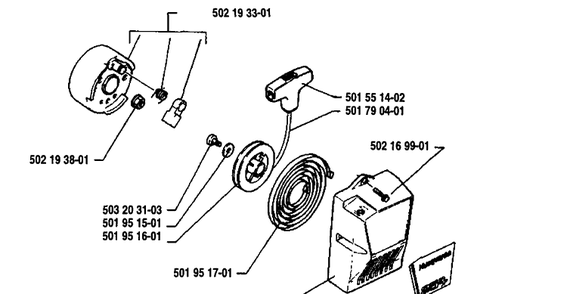 Starter Assembly Diagram and Parts List for 25RD 1989-10 Husqvarna Brush Cutter