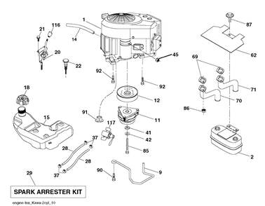 Engine Diagram and Parts List for YTH24V48LS (96043011603)(2011-08) Husqvarna Lawn Tractor
