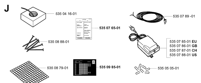 Installation Accessories Diagram and Parts List for G1 1998-2003 Husqvarna Lawn Mower
