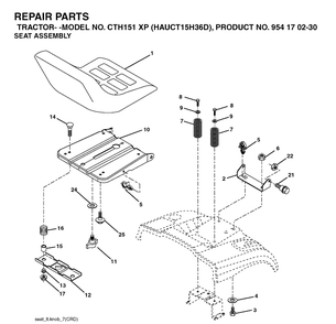 Seat Diagram and Parts List for CTH151XP (HAUCT15H36D)(2004-09) Husqvarna Lawn Tractor