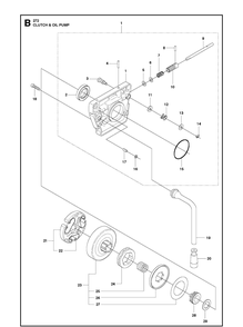 Clutch And Oil Pump Diagram and Parts List for 272XP 20163200001-20173200000 Husqvarna Chainsaw