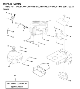 Engine And Cutting Equipment Diagram and Parts List for CTH160II (HECTH1602C)(2001-02) Husqvarna Lawn Tractor