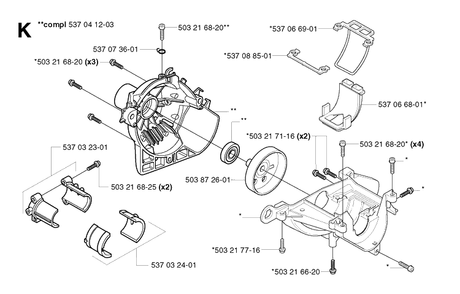 Crankcase Diagram and Parts List for 326P 20021800001-20042300000 Husqvarna Pole Saw