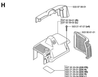 Cylinder Cover Diagram and Parts List for 235RII  Husqvarna Brush Cutter
