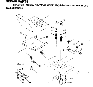 Seat Diagram and Parts List for YT150 (HCYT150A, 954840021)(1996-01) Husqvarna Lawn Tractor