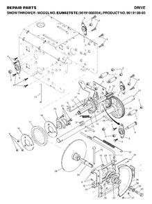 Drive Diagram and Parts List for 9027STE (961910003-04)(2007-01) Husqvarna Snow Blower