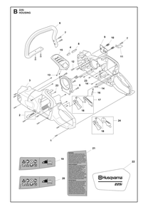 Housing Diagram and Parts List for 225I  Husqvarna Chainsaw