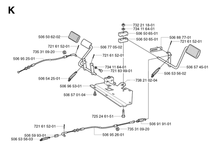 Pedals Diagram and Parts List for R11 2003-01 Husqvarna Lawn Tractor