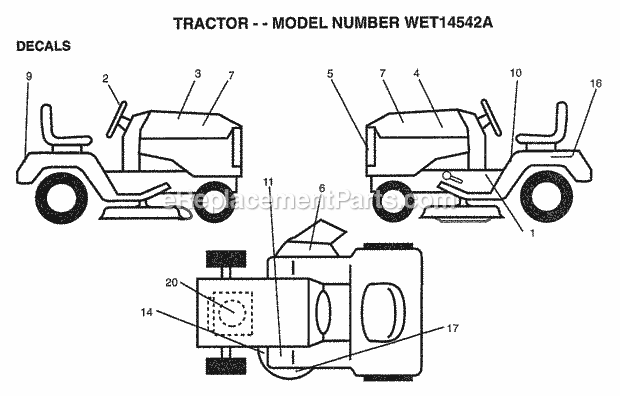 Decals Diagram and Parts List for WET14542A 1999 Husqvarna Lawn Tractor