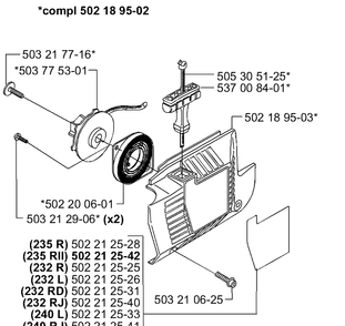 Starter Diagram and Parts List for 232RD 2000-10 Husqvarna Brush Cutter
