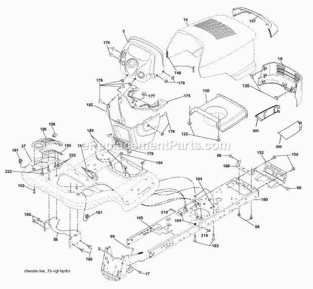 Chassis Diagram and Parts List for PBGT22H48 2006 Husqvarna Lawn Tractor