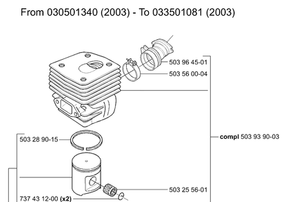 Service Variations Diagram and Parts List for 365EPA 2003-11 Husqvarna Chainsaw