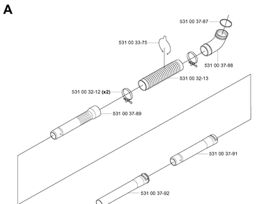 Tube Diagram and Parts List for 125BT (TH026D-AC57)(20041800001-Current) Husqvarna Leaf Blower / Vacuum
